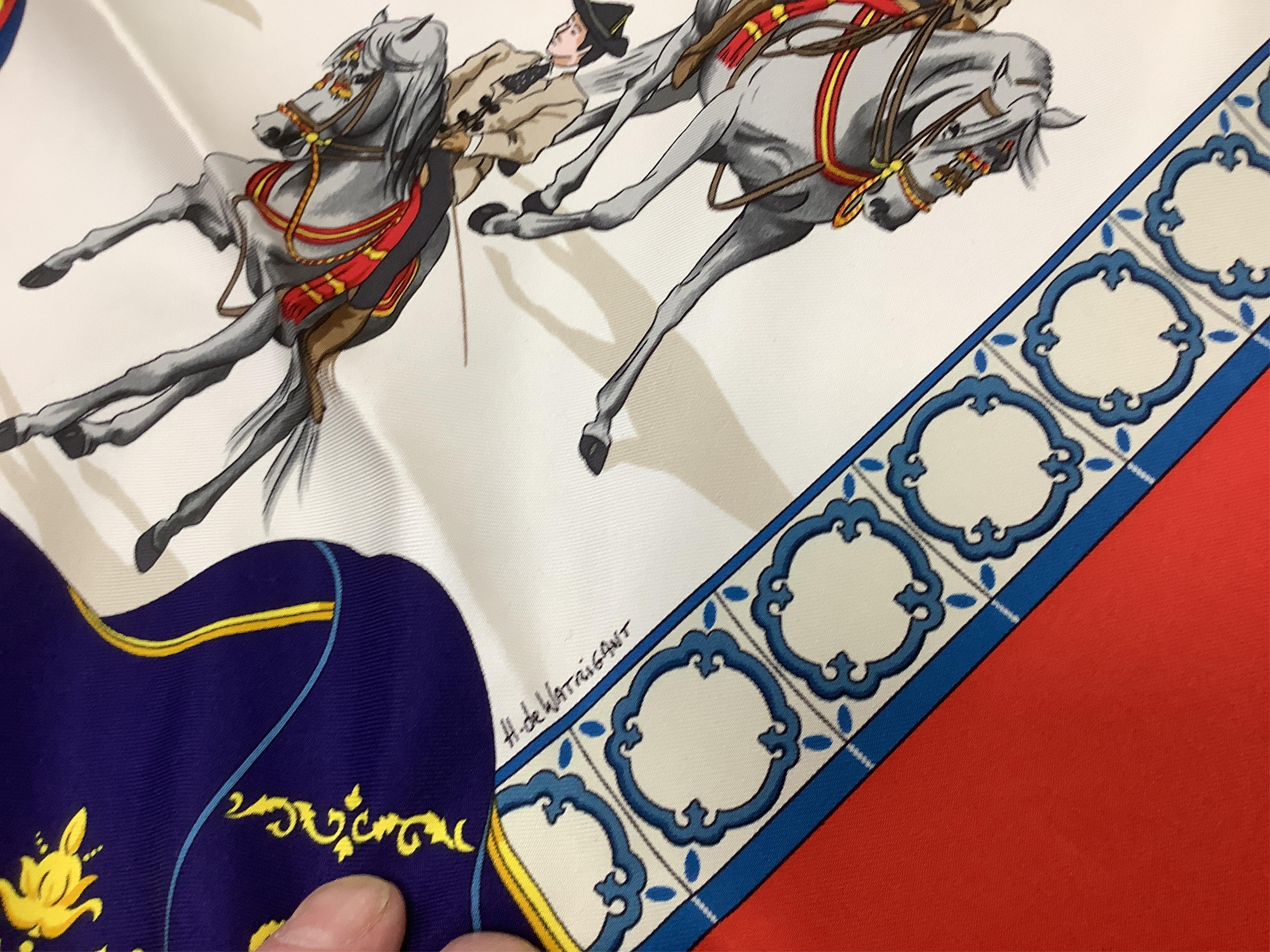 Two boxed Hermes silk scarves comprising ‘Real Escuela Andaluza del Arte Equestre’ and ‘Equateur’, with original boxes, together with four Hermes gentleman’s silk ties